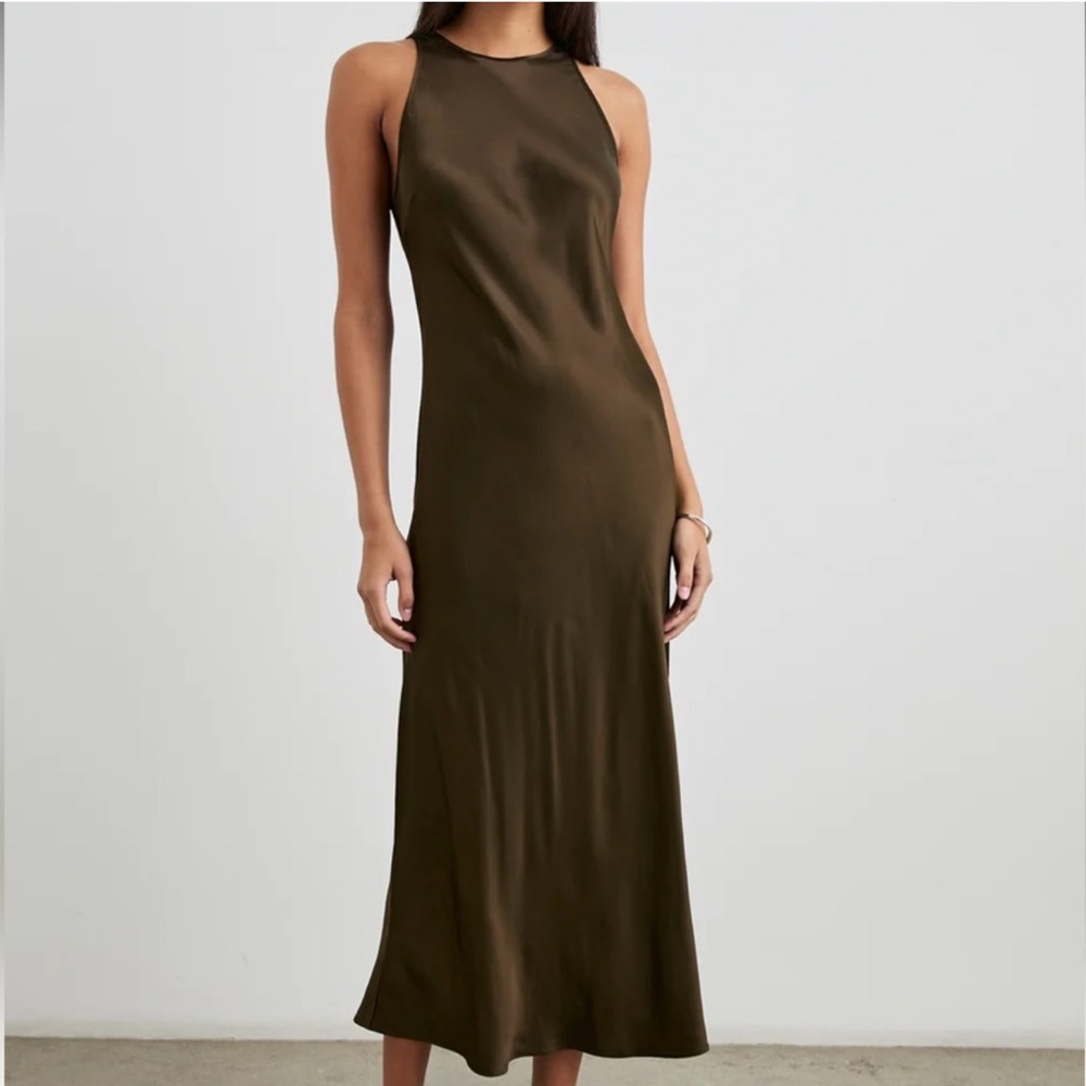 Rails Olive Green Satin Midi Dress